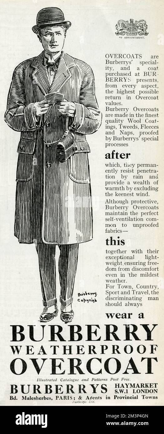 Les pardessus sont la spécialité de Burberry, et un manteau acheté à Burberrys présente, de tous les aspects, le rendement le plus élevé possible dans les valeurs de pardessus. 1923 Banque D'Images