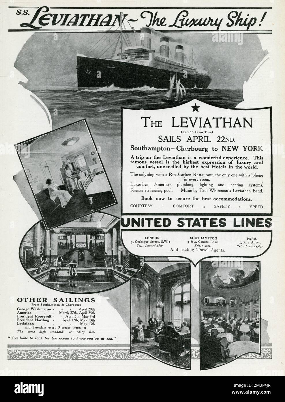 Annonce pour Leviathan navire de luxe 1924 Banque D'Images
