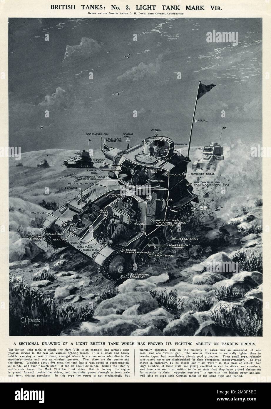 Chars britanniques : N° 3. Réservoir lumineux Mark VIB. Dessin en coupe d'un char britannique léger qui a prouvé sa capacité de combat sur divers fronts pendant la Seconde Guerre mondiale. Date: 1941 Banque D'Images