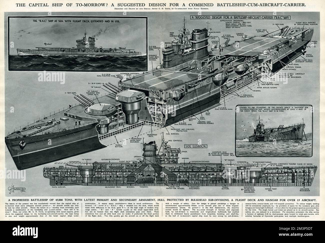 Conception suggérée pour navire de guerre par G. H. Davis Banque D'Images