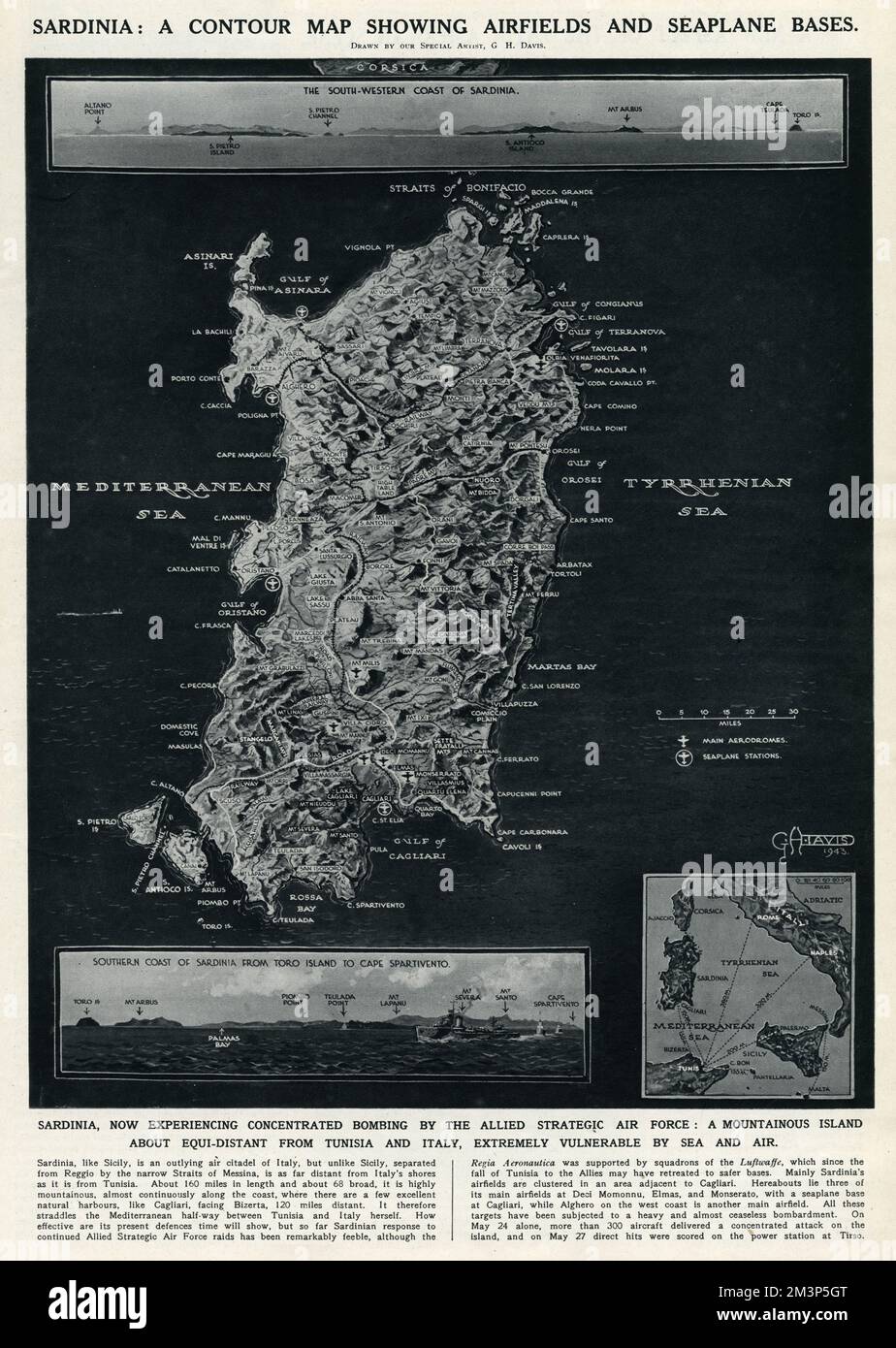Carte de Sardaigne par G. H. Davis Banque D'Images