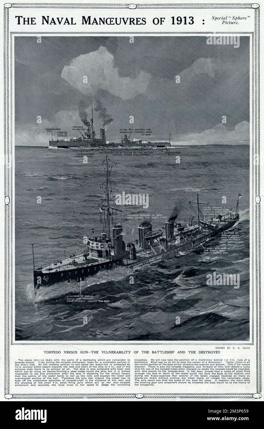 Manœuvres navales de 1913 par G. H. Davis Banque D'Images