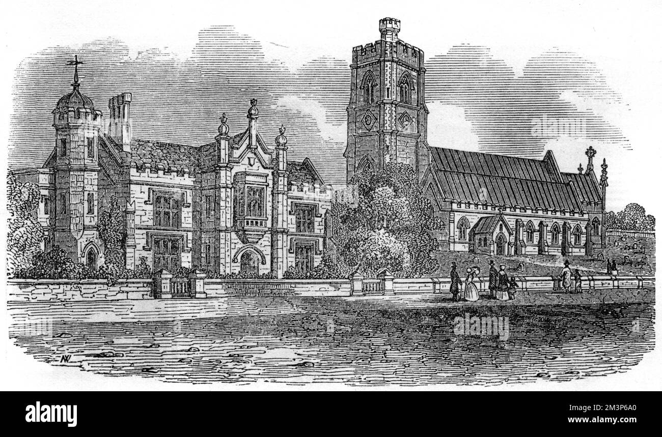 Chemin de fer de Camden Town : Homerton Parsonage and Church 1851 Banque D'Images