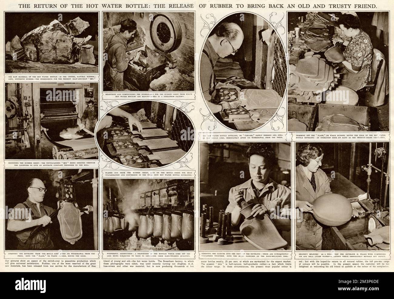 Production de la bouteille d'eau chaude synthétique en caoutchouc à l'usine de Streatham, Londres, après la Seconde Guerre mondiale. Pendant la guerre, le caoutchouc était réservé à la fabrication de pneus pour les camions militaires. En 1946, le caoutchouc a été libéré de l'effort de guerre et la fabrication de caoutchouc dans des soute maison a été autorisée. Date: 1946 Banque D'Images