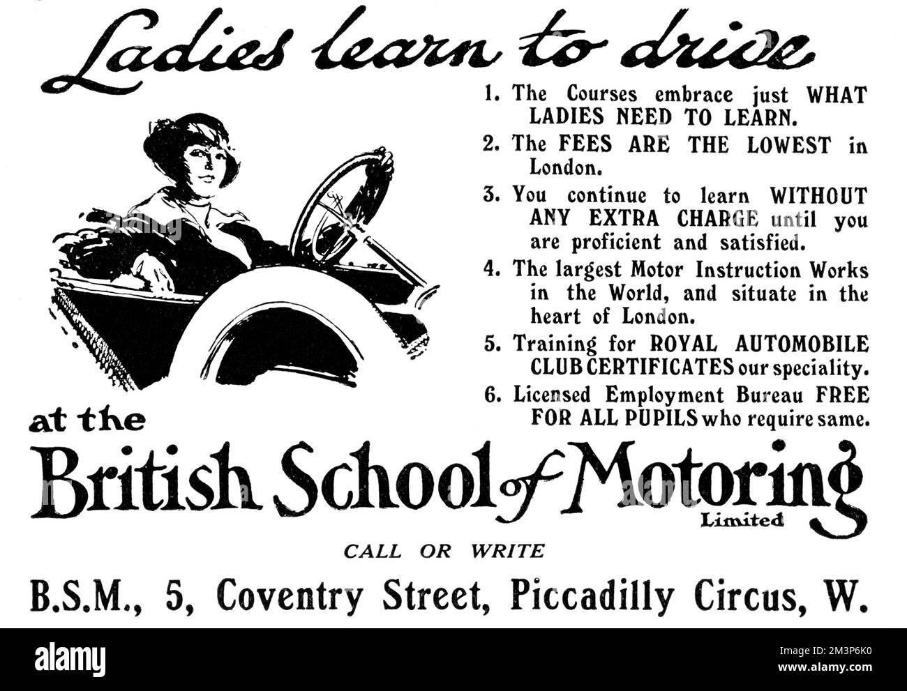 British School of Motoring - les dames apprennent à conduire 1915 Banque D'Images