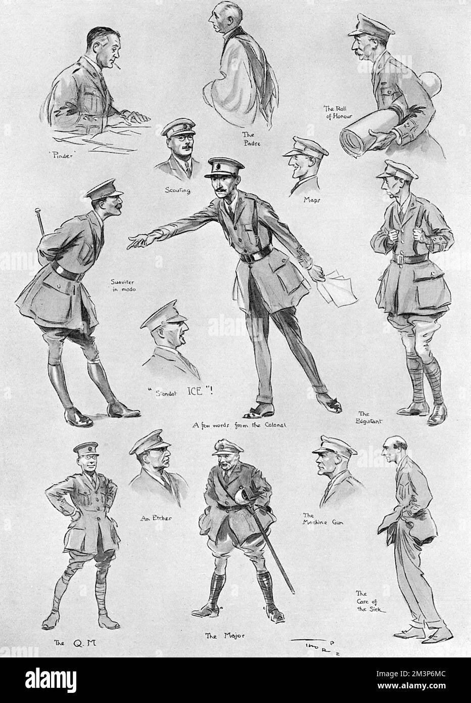 Membres des fusils d'artiste avec l'impression de certains membres du corps par un membre (et artiste de magazine) le soldat J. H. Thorpe. Date: 1915 Banque D'Images