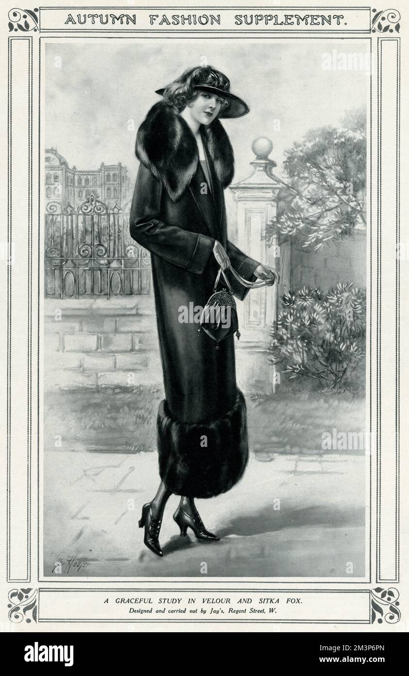 Femme dans un manteau de fourrure d'hiver 1923 Banque D'Images