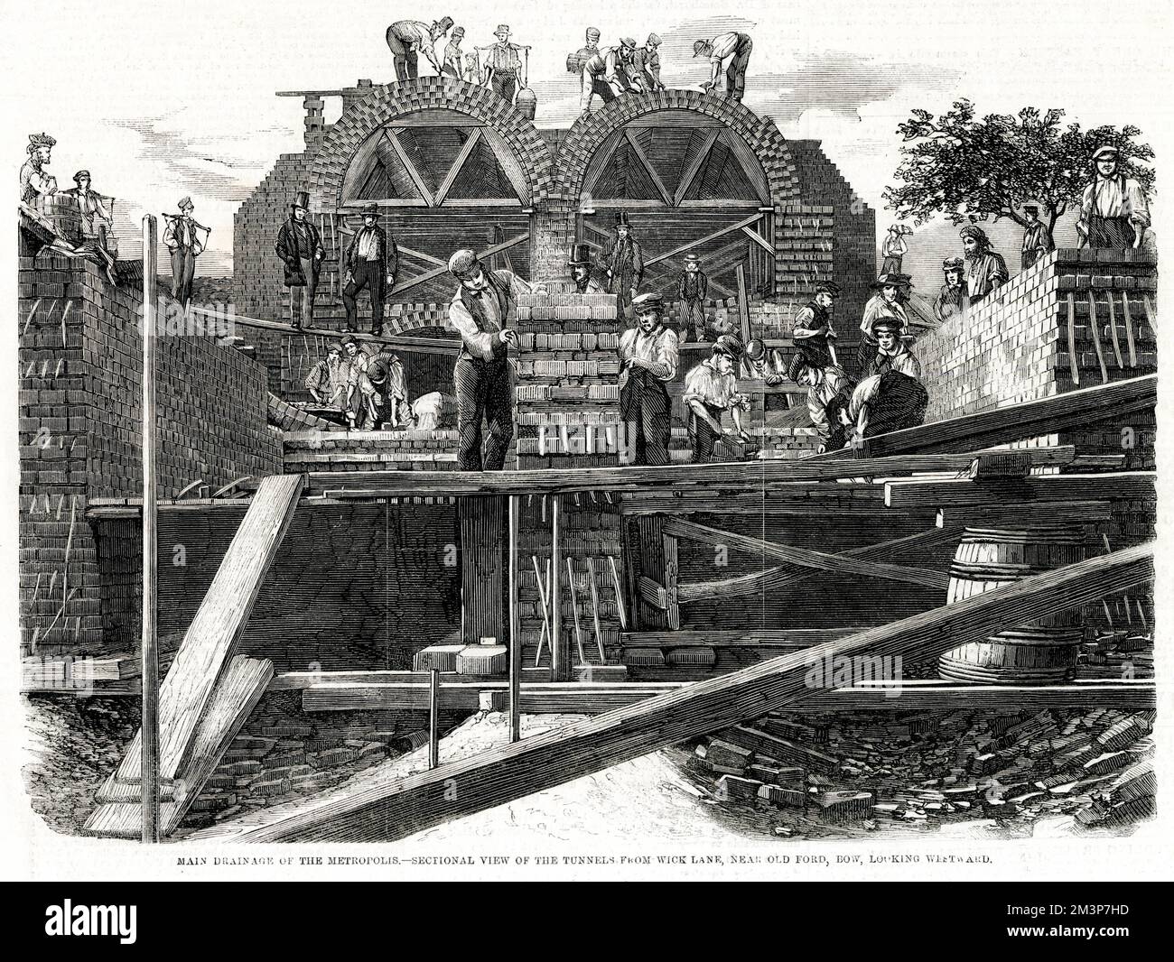 Travaux de drainage à Londres pour purifier l'eau: Vue en coupe des tunnels de Wick Lane, près de Old Ford, Bow. 1859 Banque D'Images