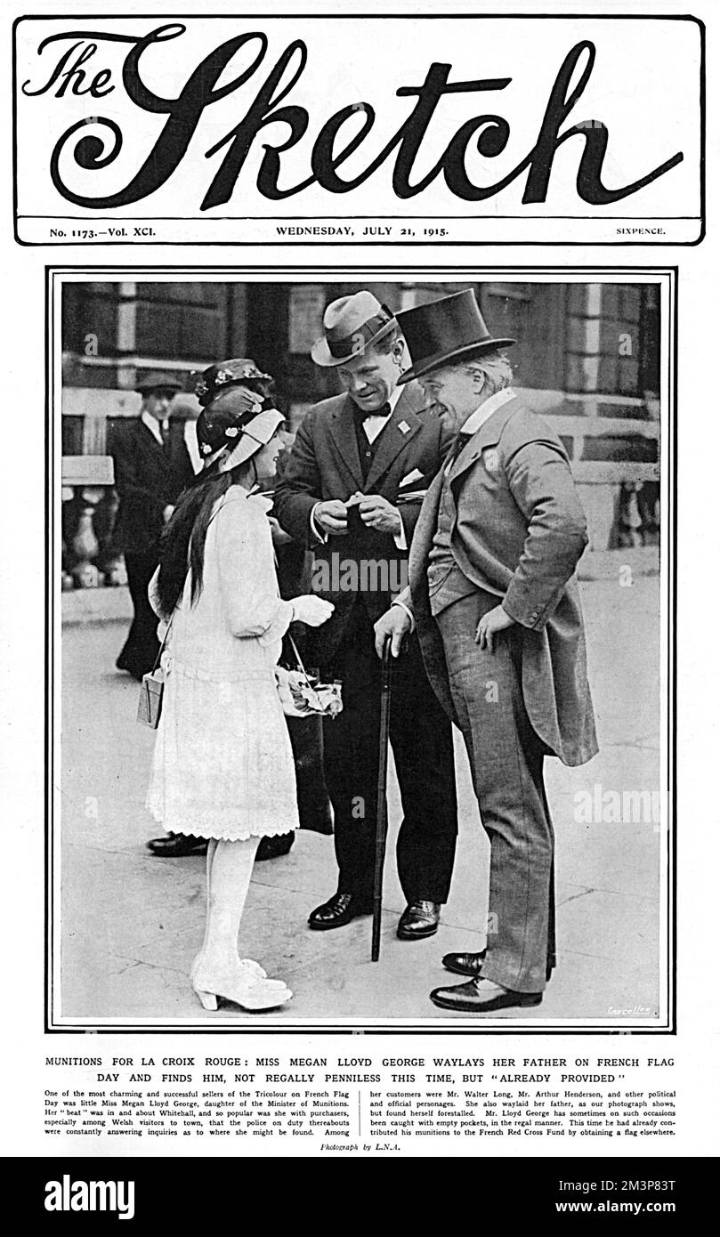 Lloyd George et sa fille le jour du drapeau français, première Guerre mondiale Banque D'Images