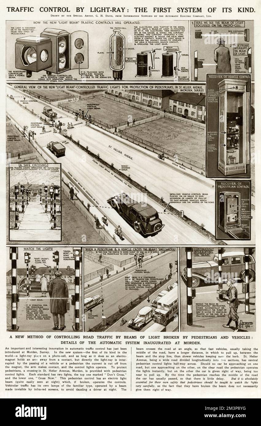Contrôle de la circulation pour les passages pour piétons, par G. H. Davis Banque D'Images