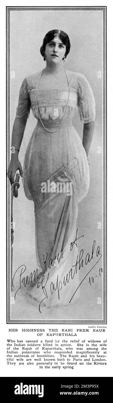 H. H. Le Rani Prem Kaur de Kapurthala, anciennement Anita Delgardo (Delgado), célèbre danseur espagnol de flamenco qui a épousé Maharajah Jagatjit Singh de Kapurthala en 1908. Elle a ouvert un fonds pour le secours des veuves des soldats indiens tués en action. Date: 1914 Banque D'Images
