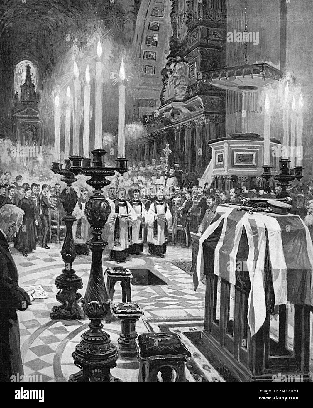 Les funérailles du maréchal Lord Roberts le 19th novembre 1914, scène à l'intérieur de la cathédrale Saint-Paul. Earl Roberts est mort de pnemonia en France alors qu'il visitait les troupes indiennes qui se battaient pendant la première Guerre mondiale. Date : 19th novembre 1914 Banque D'Images