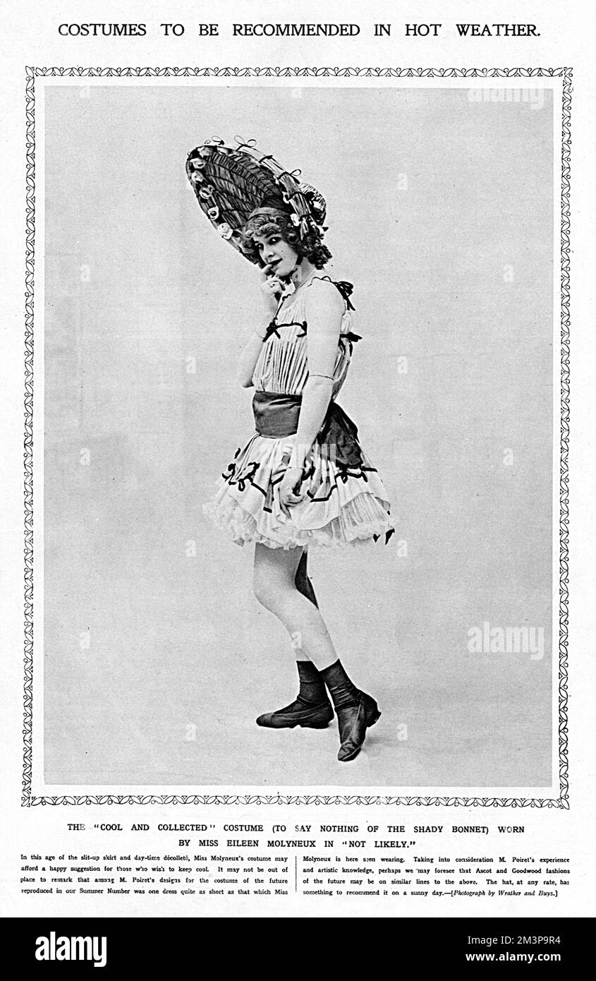 L'actrice Eileen Molyneux photographiée dans un costume de scène révélant les jambes pour le spectacle, probablement, mis en scène en juillet 1914. La tenue est suggérée comme le temps idéal que le pays a vécu à l'époque. Date: 1914 Banque D'Images