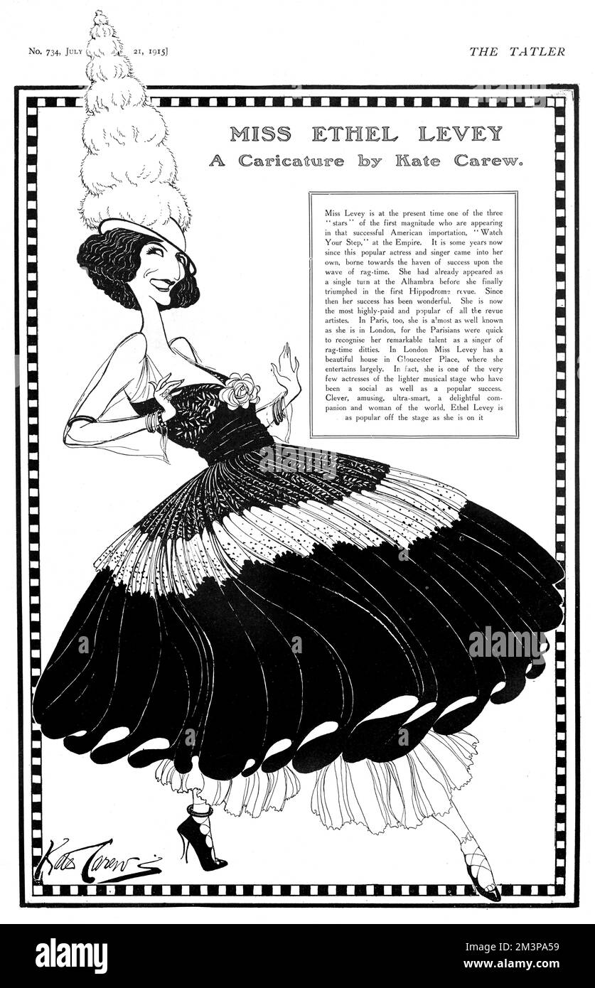 Ethel Levey (1880-1955), actrice et chanteuse américaine, caricaturée pour le Tatler par Kate Carew. Date: 1915 Banque D'Images