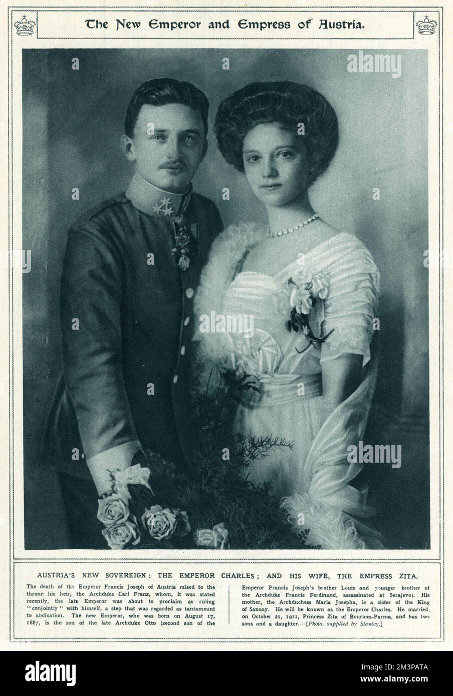 L'empereur Charles I d'Autriche ou Charles IV de Hongrie (1887 - 1922) avec la princesse Zita de Bourbon-Parme (1892 - 1989). L'empereur Charles Ier, dernier dirigeant de l'empire austro-hongrois, et le dernier empereur d'Autriche et de Hongrie. Il a régné comme Charles Ier comme empereur d'Autriche et Charles IV comme roi de Hongrie de 1916 à 1918, quand il a "renoncé à la participation" aux affaires de l'Etat, mais n'a pas abdication. Il a passé les années restantes de sa vie à tenter de restaurer la monarchie jusqu'à sa mort en 1922. Banque D'Images
