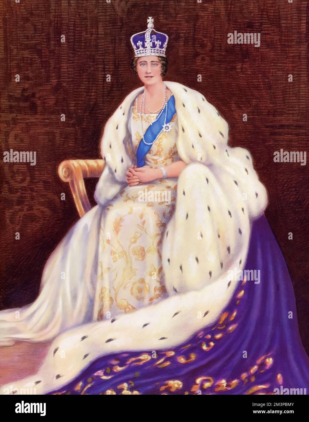 Sa Majesté la reine Elizabeth (1900-2002), portant des robes de couronnement, 1937. Par Louis Dezart. Le couronnement de George VI a eu lieu le 12th mai 1937 à l'abbaye de Westminster, date prévue auparavant pour le couronnement de son frère Edward VIII. Banque D'Images