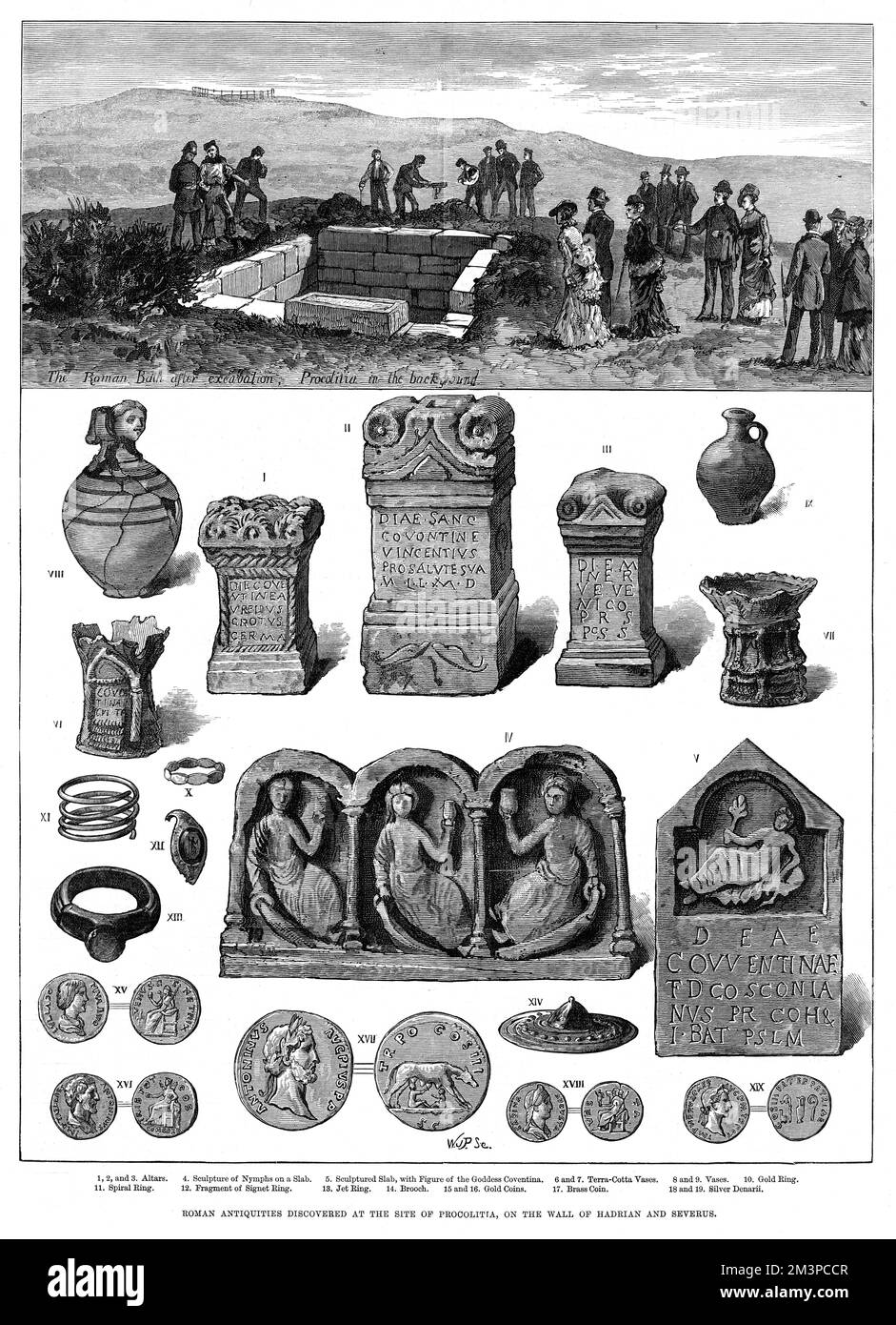 Antiquités romaines sur le site de Procolitia, 1876 Banque D'Images