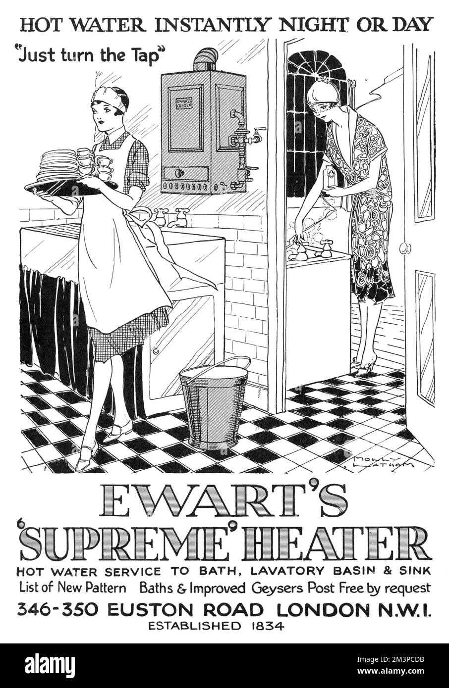 Annonce pour Ewart's Geyser Hot Water 1928 Banque D'Images