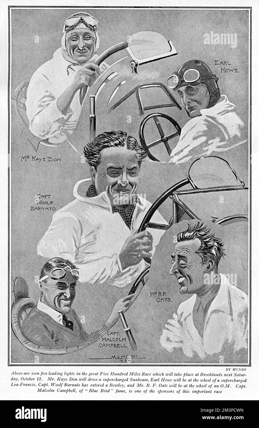 Pilotes et personnalités dans la course Five Hundred Miles Race, 1929 Banque D'Images