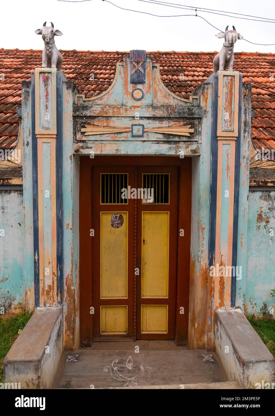Porte du manoir de Chettiar, Tamil Nadu, Kanadukathan, Inde Banque D'Images