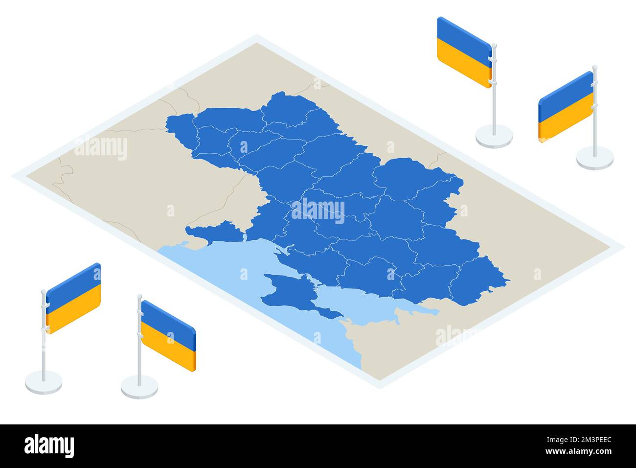 Isométrique Ukraine drapeau et carte. L'Ukraine est un pays d'Europe de l'est. Illustration de Vecteur