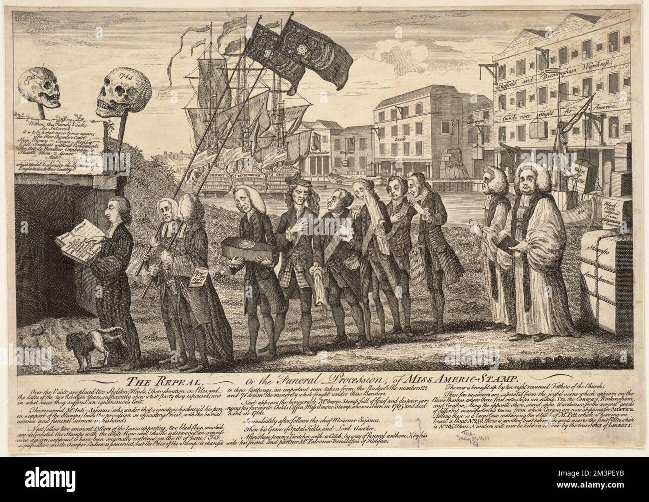 L'abrogation. Ou la procession funéraire, de Miss Americ-Stamp, politique et gouvernement, impôts, processions funéraires, Bute, John Stuart, comte de, 1713-1792, Grenville, George, 1712-1770, Timbres Act Congress 1765 : New York, N.Y., Grande-Bretagne. Loi sur le timbre 1765 Banque D'Images