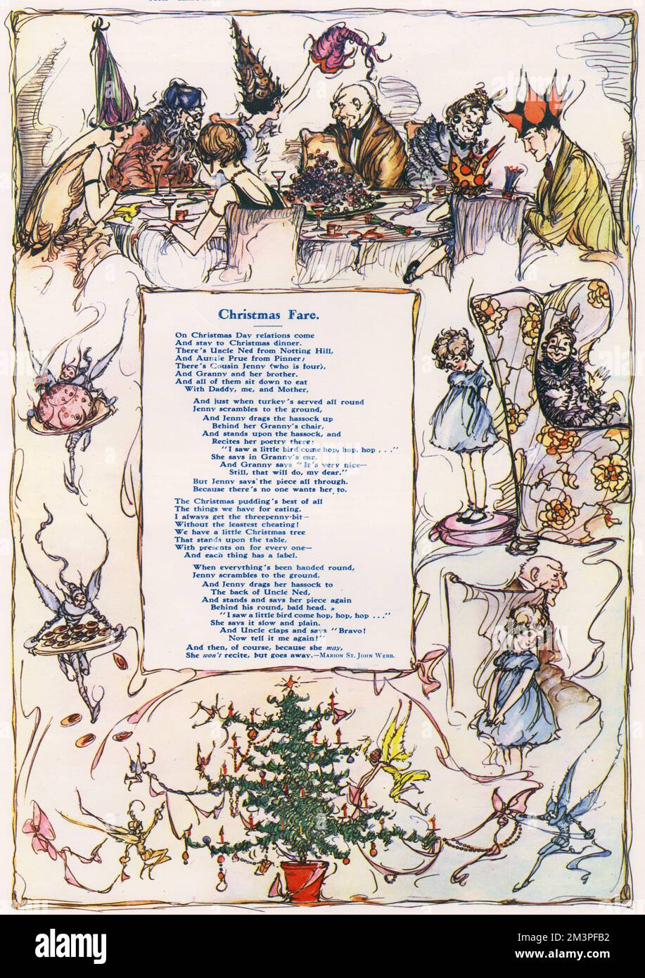 Un verset par Mme Marion St. John Webb illustré par Alice. H. Watson montrant une représentation plutôt fantastique du dîner de Noël à la maison. Date: 1928 Banque D'Images