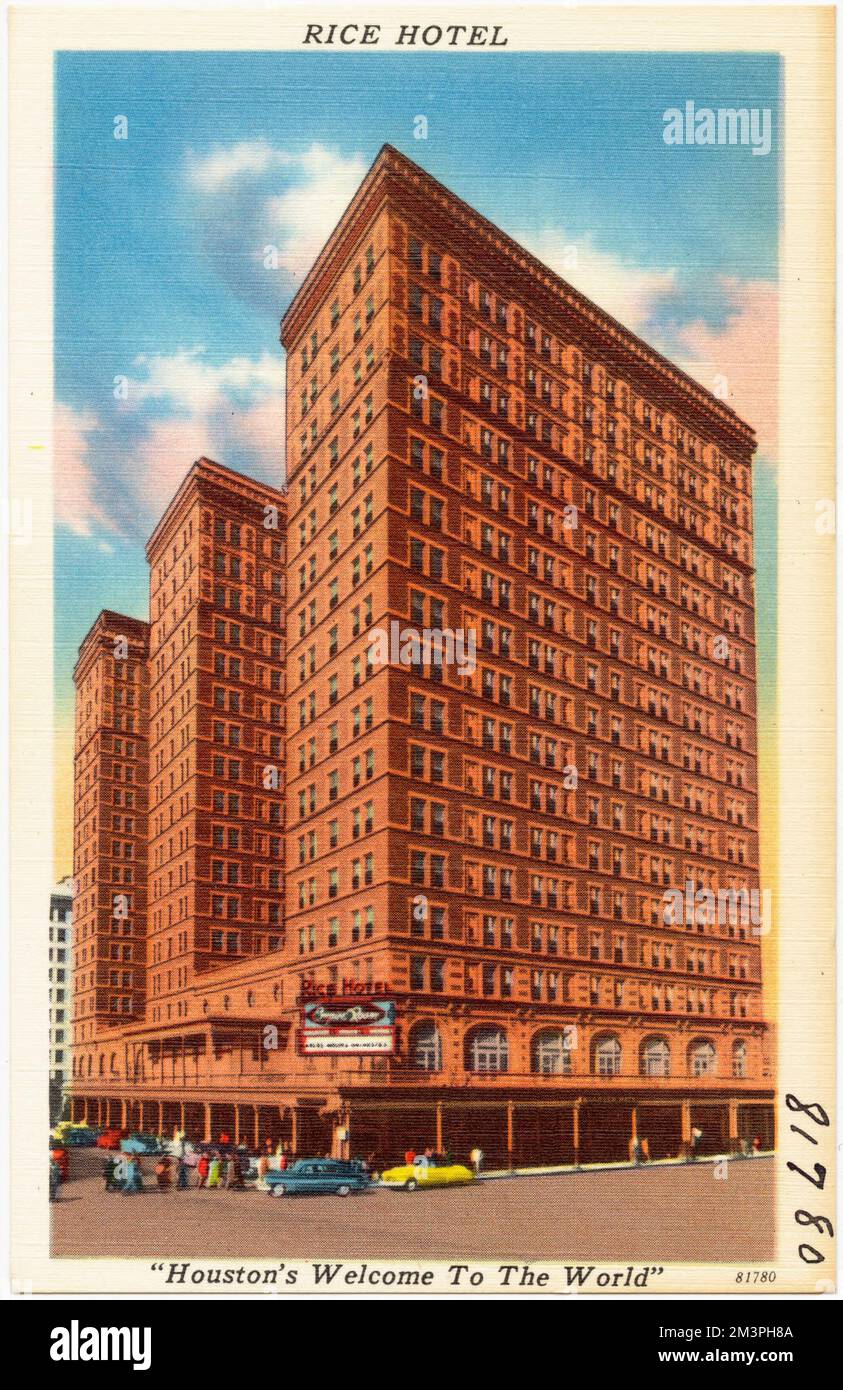Rice Hotel, 'Houston's Welcome to the World' , Hôtels, Tichnor Brothers Collection, cartes postales des Etats-Unis Banque D'Images