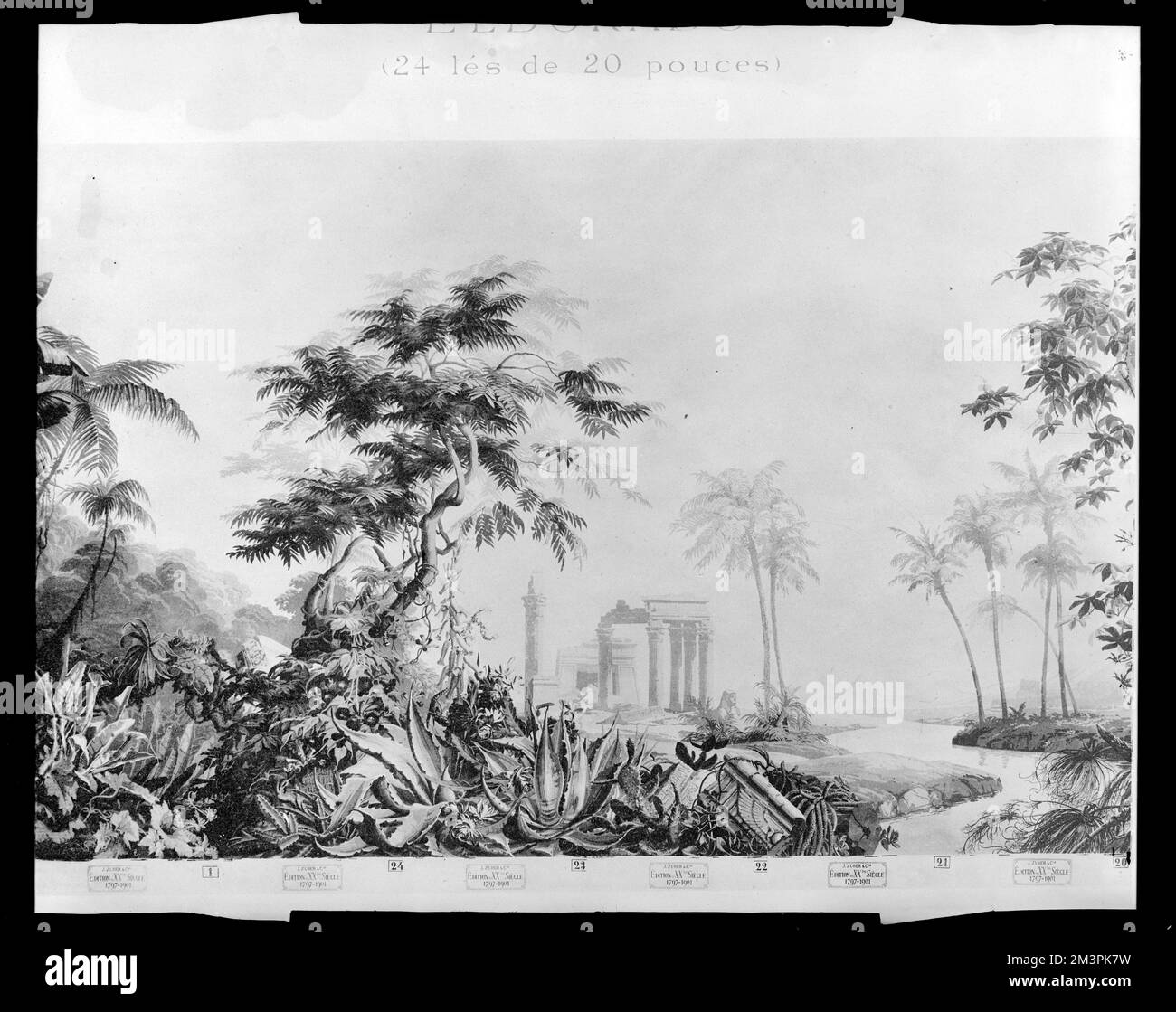 Rixheim, Alsace, France, détails intérieurs, papier peint, Quatrième panel, 'Eldorado', par J. Zuber and Company , Wallpapers, Paneling. Collection de négatifs sur plaque de verre de Frank cousins Banque D'Images