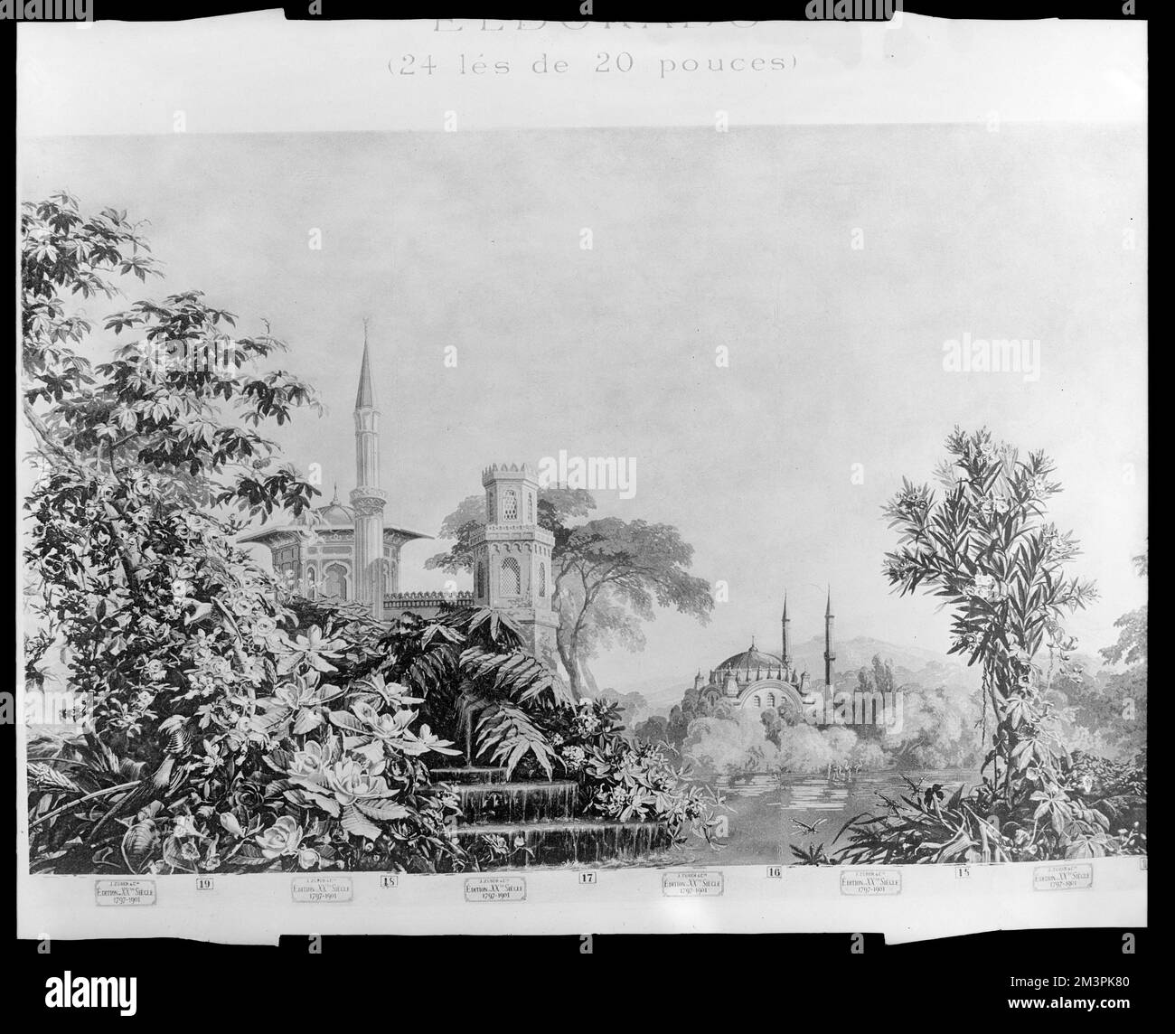 Rixheim, Alsace, France, détails intérieurs, papier peint, Panneau trois, 'Eldorado', bandes 15-19, par J. Zuber and Company , Wallpapers, Paneling. Collection de négatifs sur plaque de verre de Frank cousins Banque D'Images