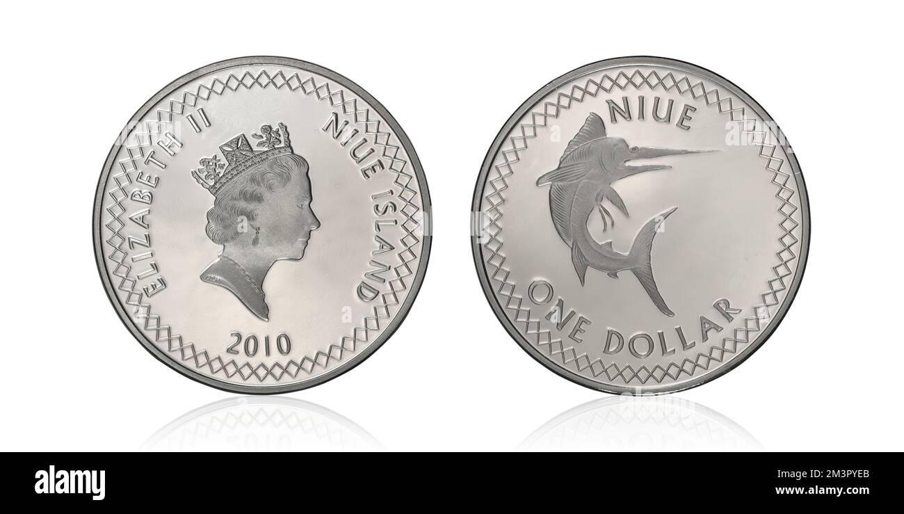 pièce de monnaie en dollars néo-zélandais sur fond blanc Banque D'Images