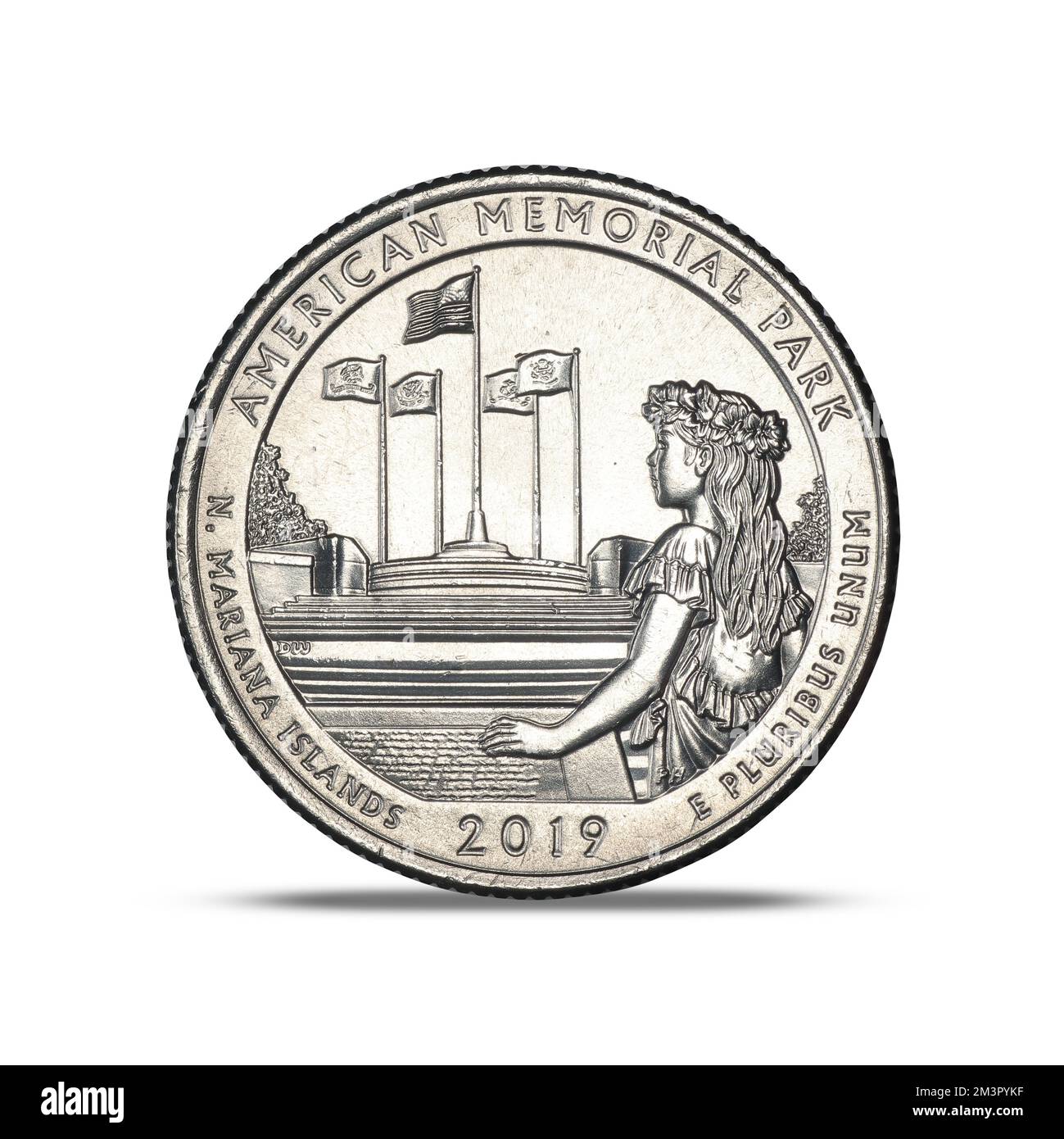 25 cents 2019 parc commémoratif américain sur fond blanc Banque D'Images