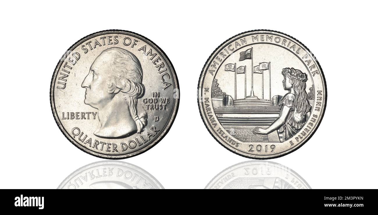 25 cents 2019 parc commémoratif américain sur fond blanc Banque D'Images