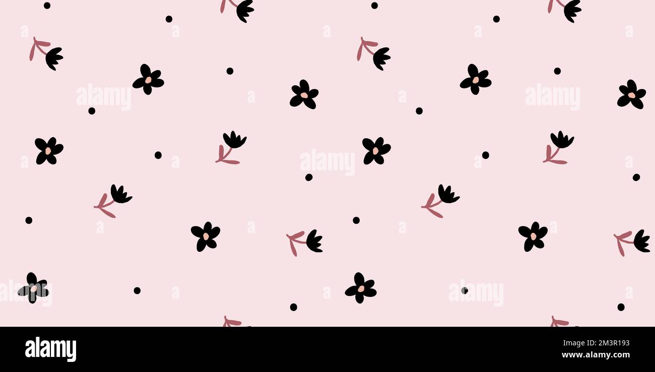 Motif petites fleurs. Texture noire et blanche vectorielle simple sans couture avec petites fleurs. Élégant arrière-plan abstrait floral. Motif de répétition minimal pour la décoration, le textile, le papier peint, l'imprimé tiléable, le tissu. Illustration vectorielle Illustration de Vecteur