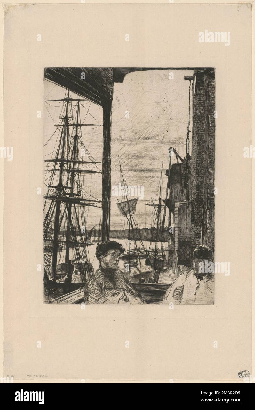Rotherhithe , navires à voile, conversation. James McNeill Whistler (1834-1903). Lithographies Banque D'Images