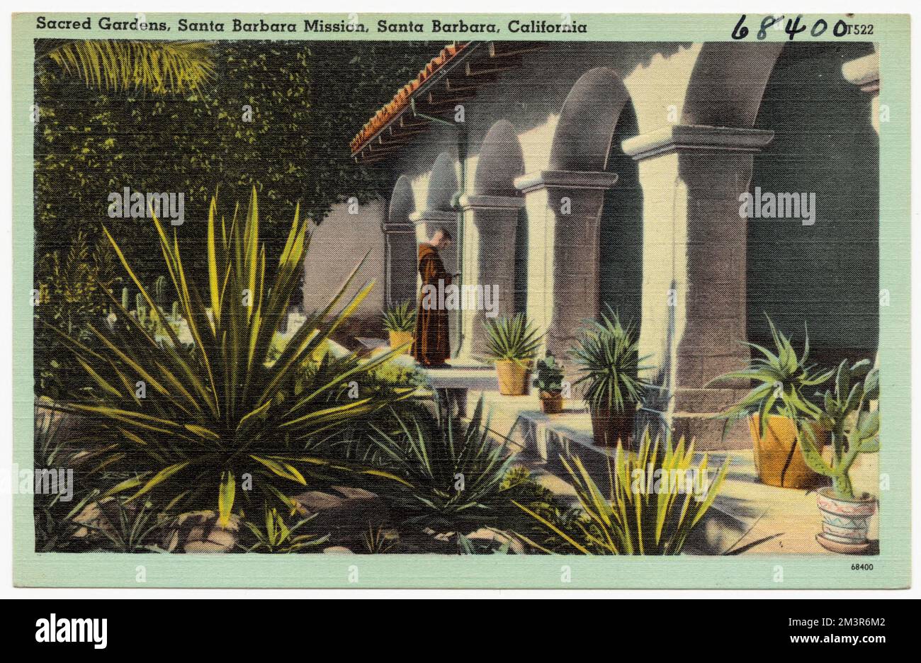 Jardins sacrés, mission de Santa Barbara, Santa Barbara, Californie , installations religieuses, Tichnor Brothers Collection, cartes postales des États-Unis Banque D'Images
