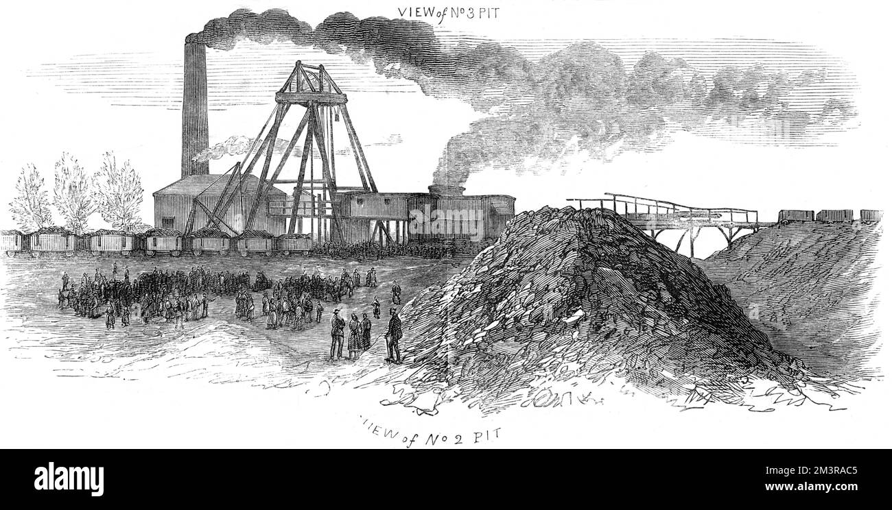 Explosion de la collierie de Blantyre près de Glasgow, en Écosse, le 22nd octobre 1877. Vue de la fosse numéro 2. Date: 1877 Banque D'Images
