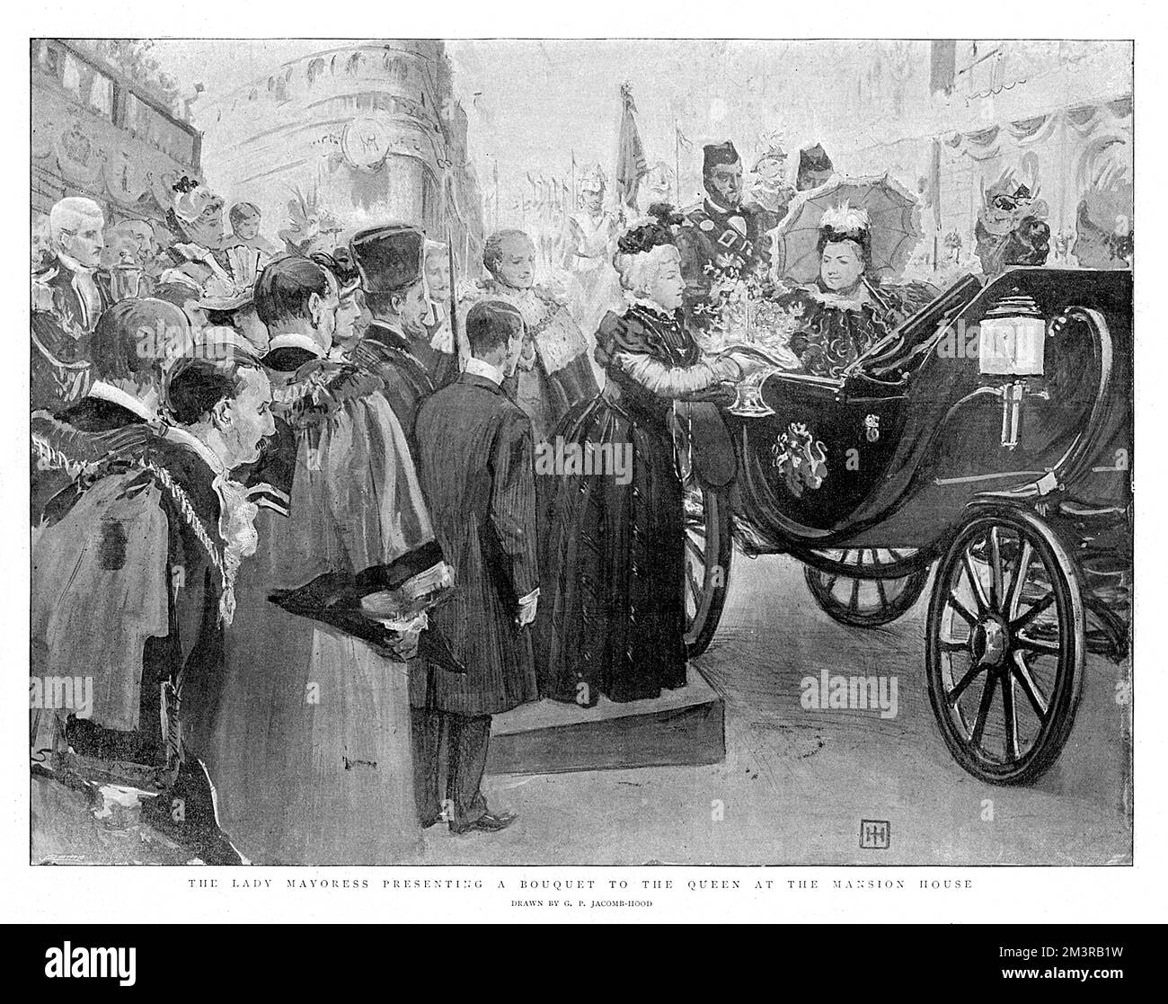 Lady Mayoress présente un bouquet à la reine Victoria à la Maison du manoir lors des célébrations du Jubilé le 20 juin 1897. Date : 20 juin 1897 Banque D'Images
