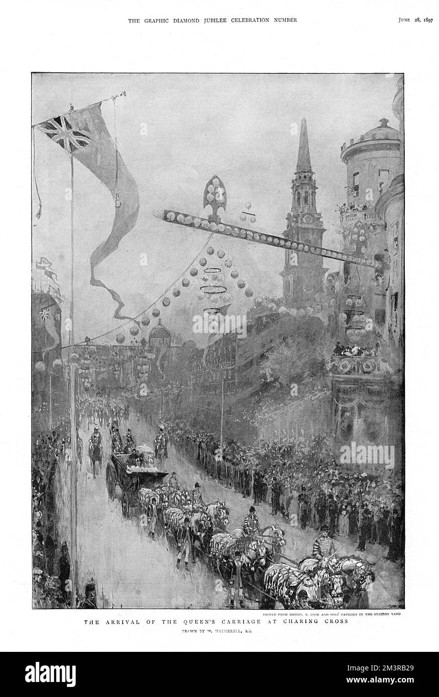 Arrivée de la calèche de la reine Victoria à Charing Cross lors des célébrations du Jubilé le 20 juin 1897. Date : 20 juin 1897 Banque D'Images