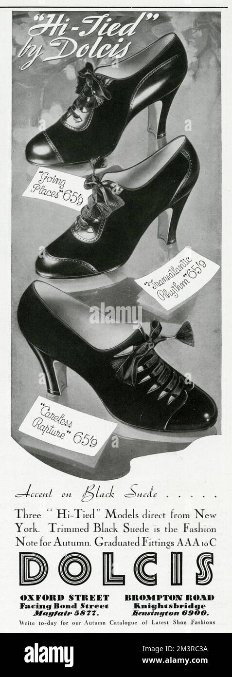 Trois modèles « Hi-lied » directement de New York. Le daim noir est une note de mode pour les raccords gradués d'automne AAA et amp; C'. 1936 Banque D'Images
