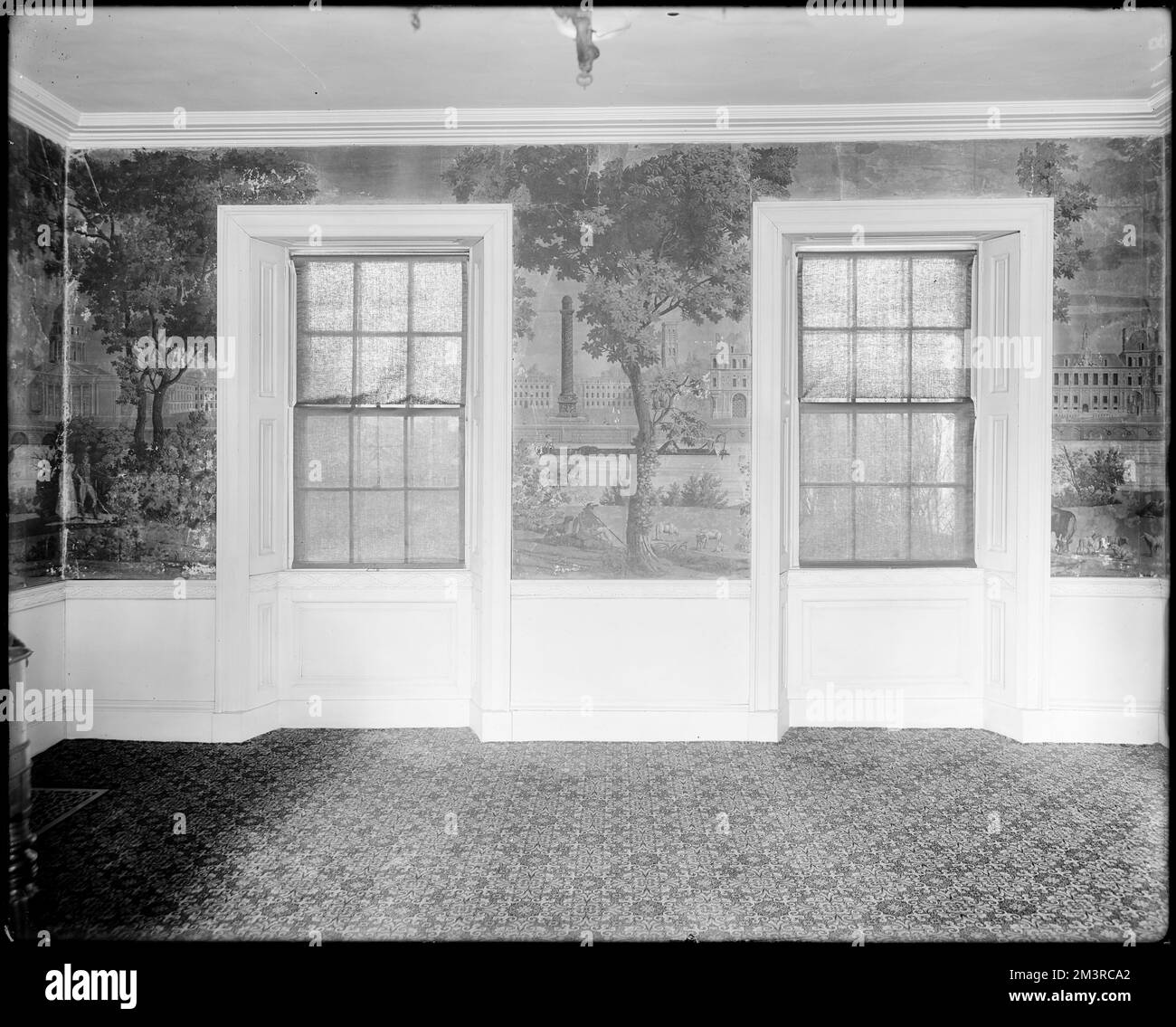 Salem, 142 Federal Street, détails intérieurs, papier peint, maison du capitaine Samuel Cook, maisons, intérieurs, fonds d'écran, portes et embrasures. Collection de négatifs sur plaque de verre de Frank cousins Banque D'Images