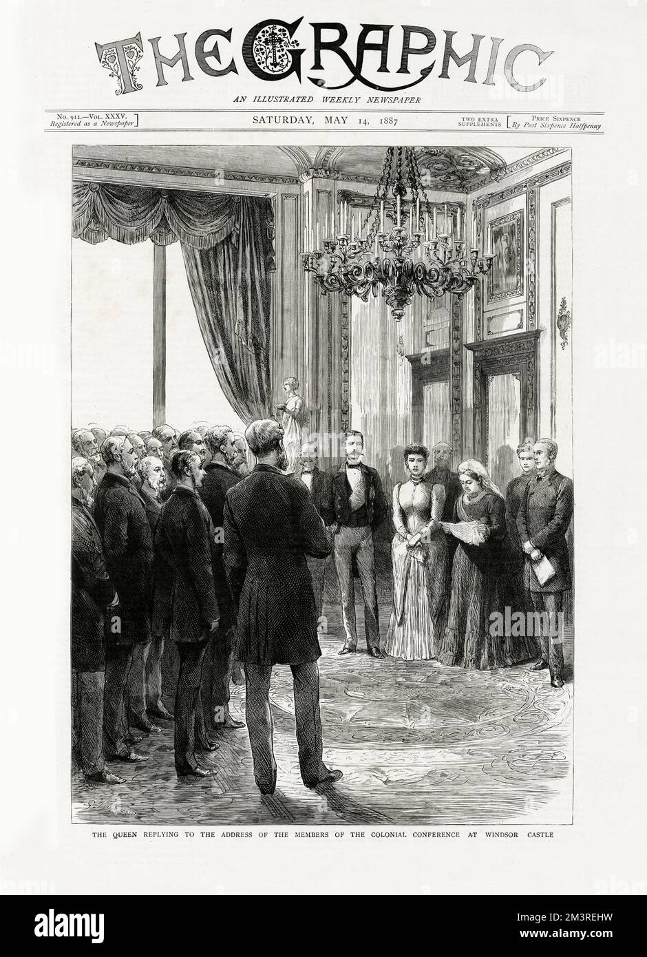 La Reine Victoria répond à l'allocution des membres de la première Conférence coloniale au château de Windsor. Date: 1887 Banque D'Images