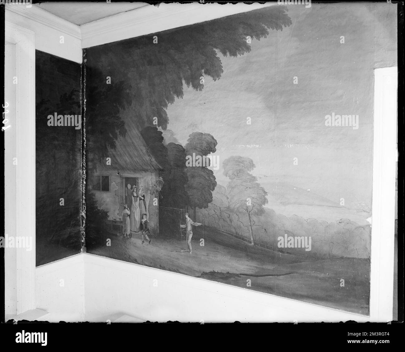 Salem, 393 Essex Street, détails intérieurs, papier peint, maison Timothy Lindall, Septième scène, hall supérieur , Maisons, intérieurs, Fonds d'écran. Collection de négatifs sur plaque de verre de Frank cousins Banque D'Images