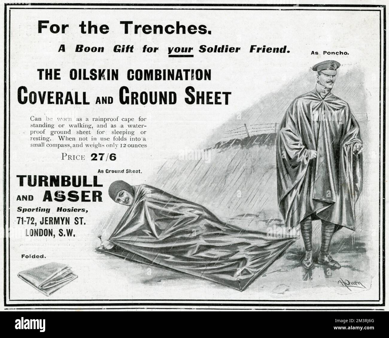 Publicité pour Turnbull et Asser poncho et feuille de sol 1915 Banque D'Images