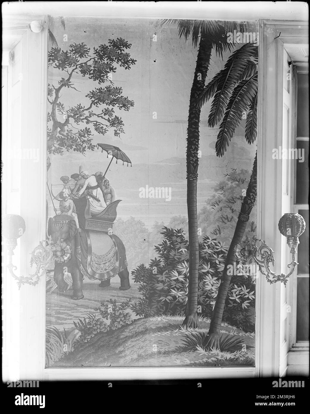 Salem, 94 Boston Street, détails intérieurs, papier peint, maison Jacob Putnam, Maison Hanson , Maisons, intérieurs, Fonds d'écran. Collection de négatifs sur plaque de verre de Frank cousins Banque D'Images