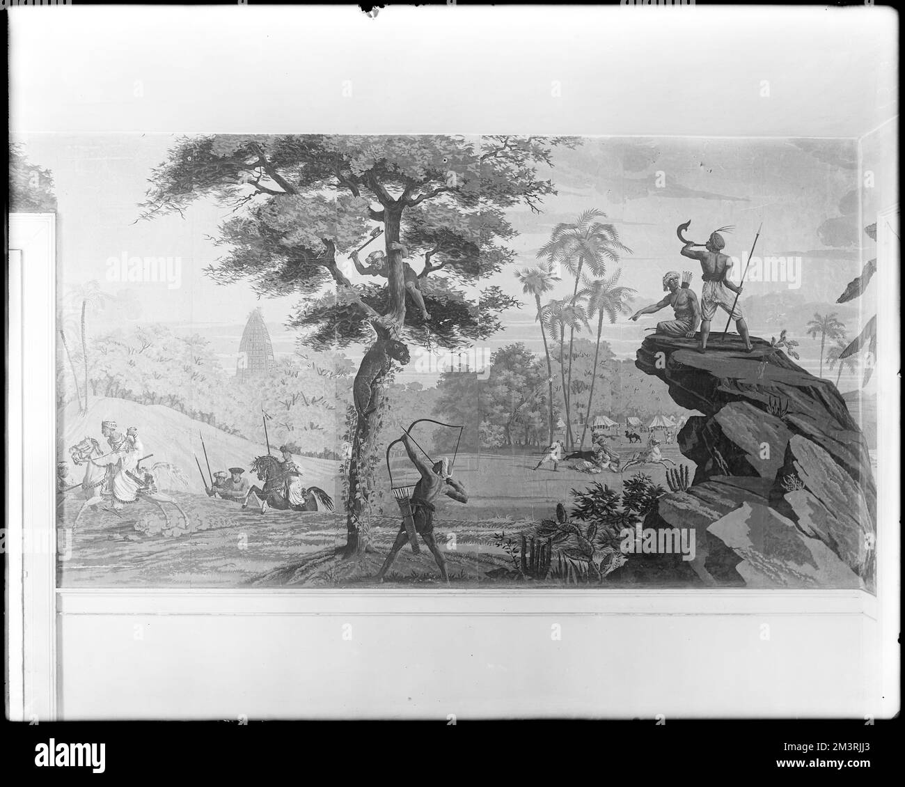 Salem, 94 Boston Street, détails intérieurs, papier peint, maison Jacob Putnam, Maison Hanson , Maisons, intérieurs, Fonds d'écran. Collection de négatifs sur plaque de verre de Frank cousins Banque D'Images