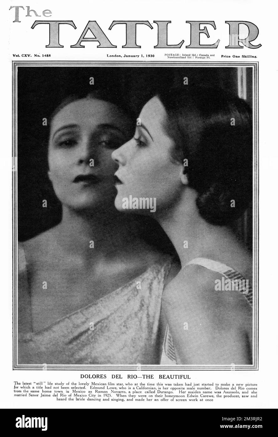 Couverture du Tatler avec le film, la télévision et l'actrice Dolores del Rio (1904-1983) d'origine mexicaine. Elle a été une star hollywoodienne en 1920s et 1930s, et l'une des figures féminines les plus importantes de l'âge d'or du cinéma mexicain en 1940s et 1950s 1930 Banque D'Images