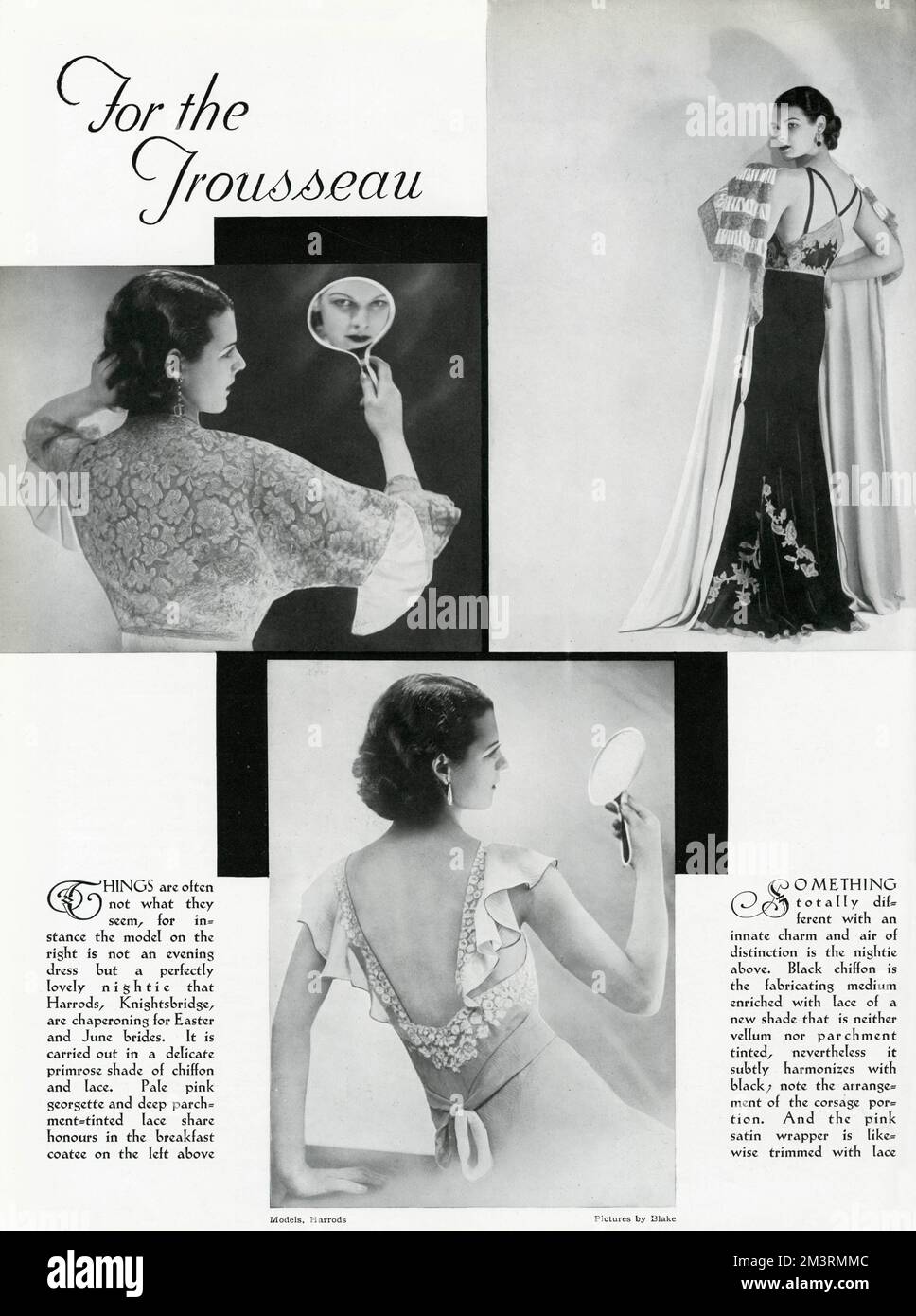 Modèle portant des chemises de nuit tendance, toutes disponibles chez 'Harrods'. Date: 1933 Banque D'Images