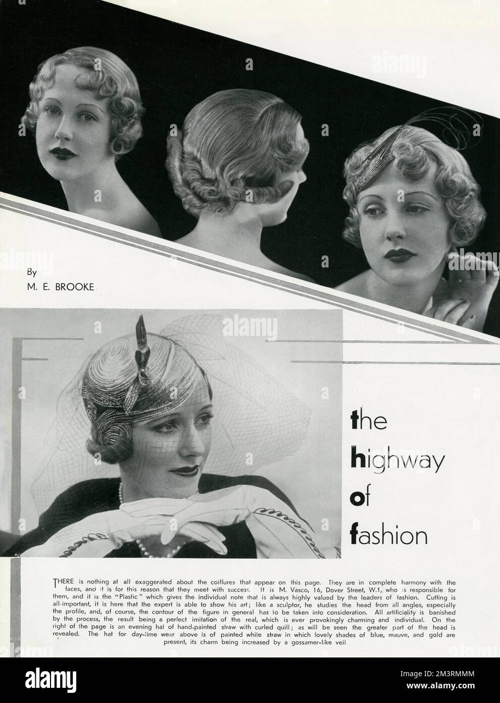 Un modèle avec les dernières coiffures de mode, coupes de cheveux par M. Vasco. 1933 Banque D'Images