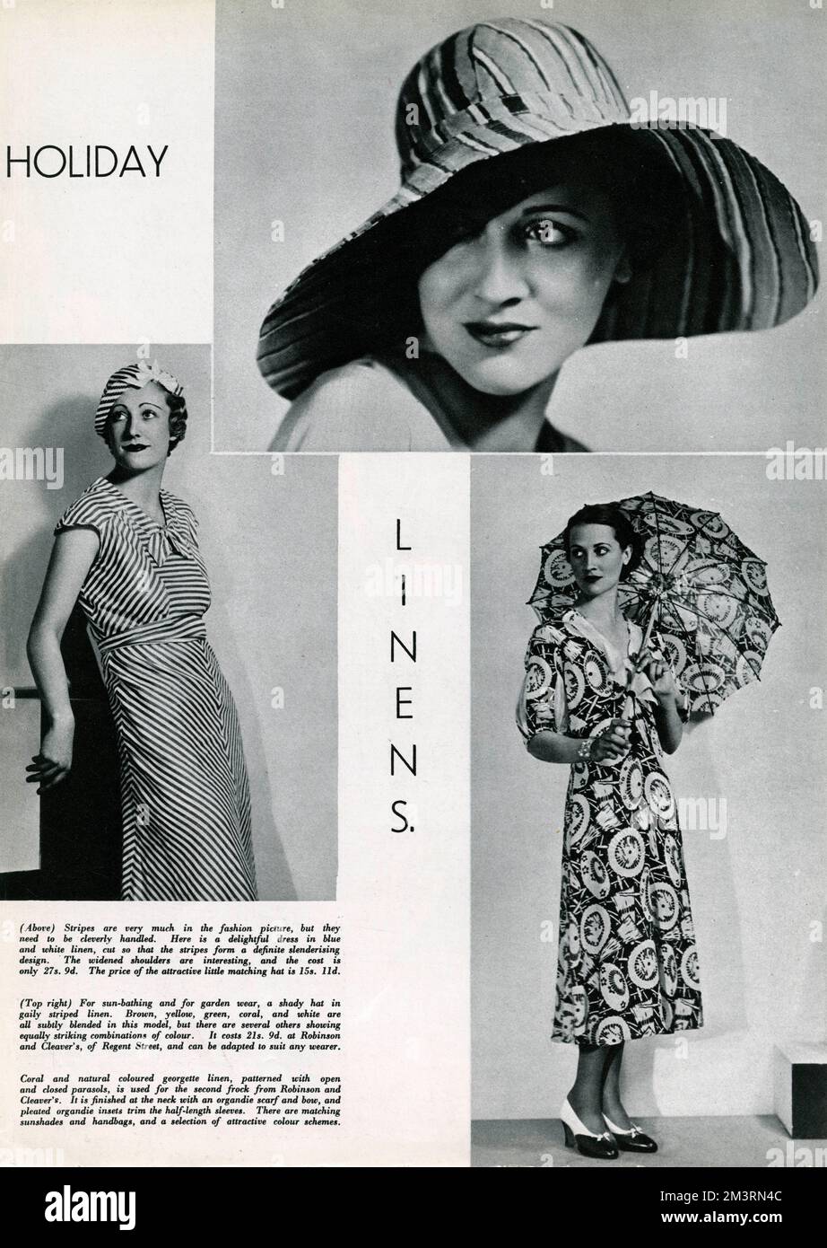 Modèles portant la mode d'été pour leurs vacances. 1933 Banque D'Images